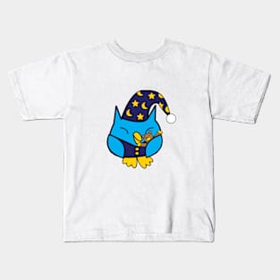 Sleepy Owl Cute Blue Kids T-Shirt